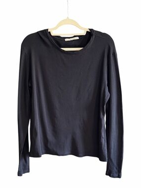 PERUVIAN CONNECTION Fine Ribbed Long Sleeve Tee Pima Cotton Black L